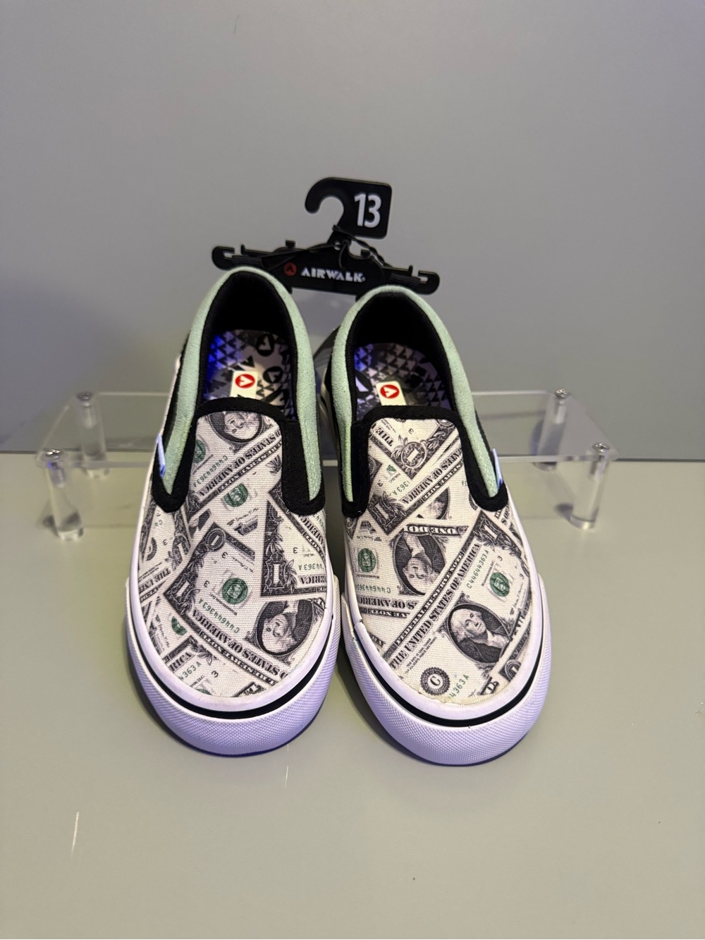 Airwalk Boys Slip On Shoes Size 13 Dollar Bill Print Casual Skater